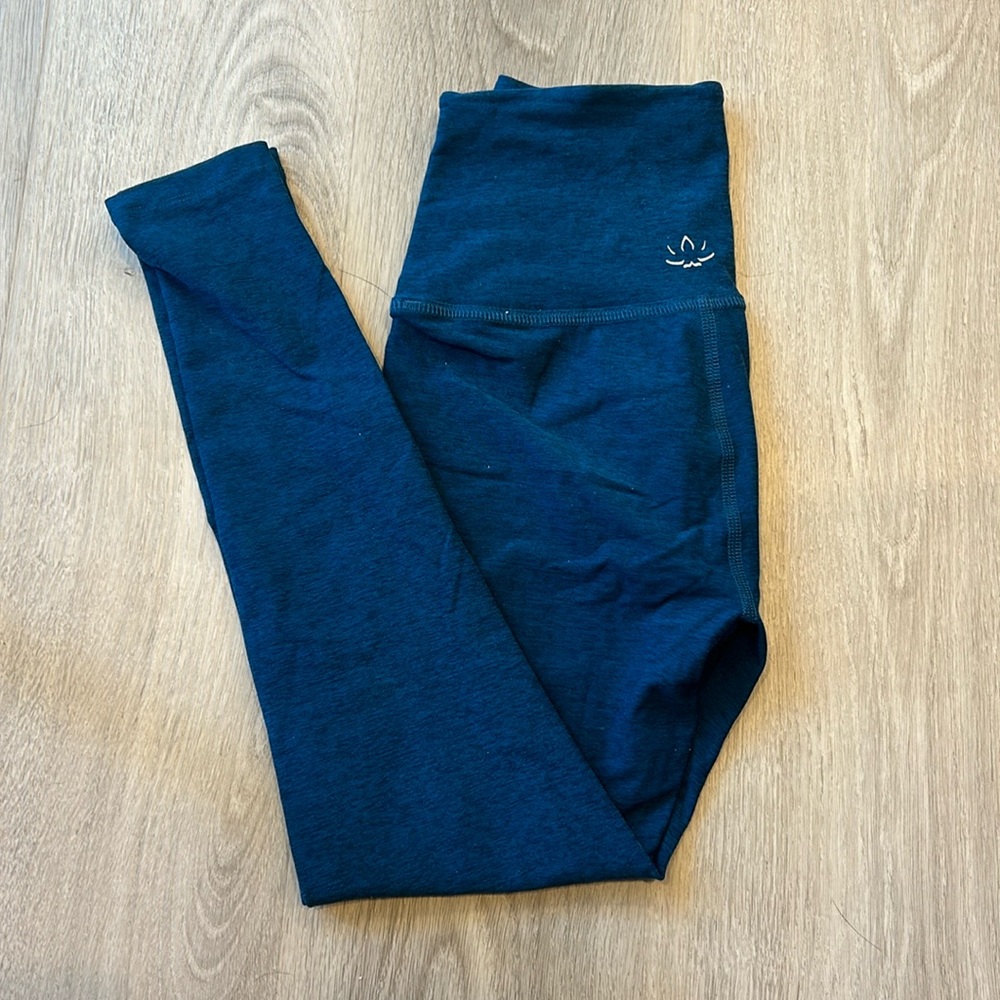 Beyond Yoga High-Waist DarkTeal Blue Leggings with Subtle Logo